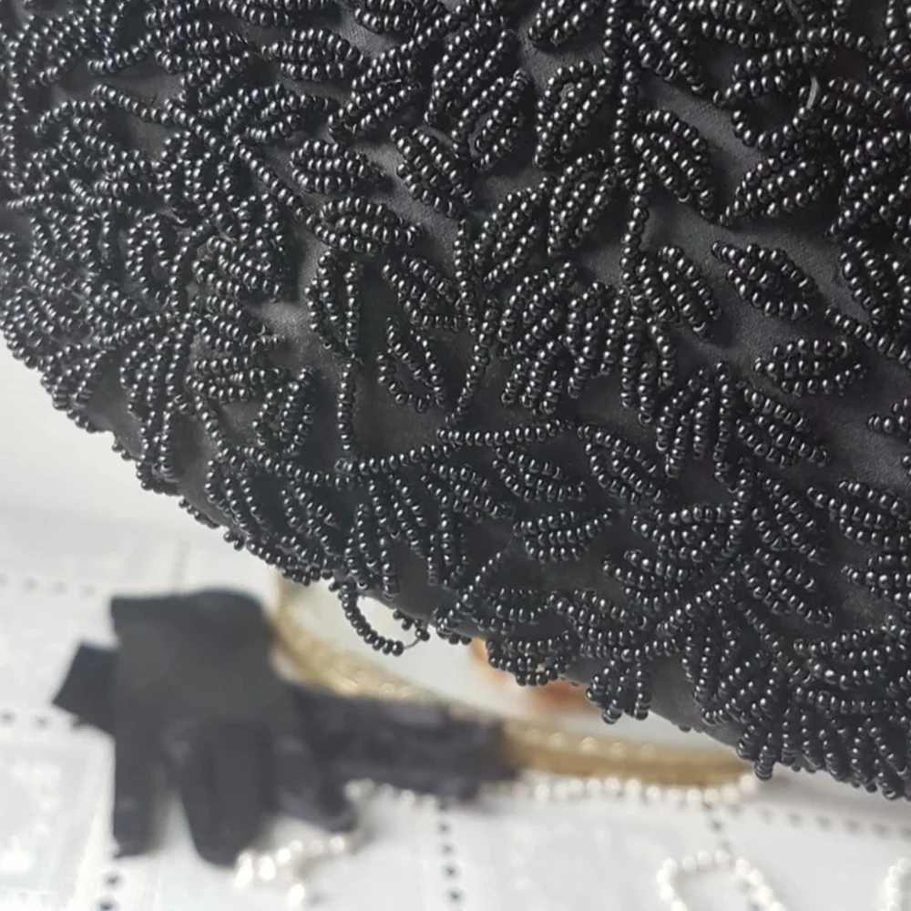 Vintage 1960s Black Beaded Evening Bag: Convertible Clutch - Picture 9 of 9